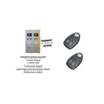 Kit Video Audio GSM VILLA encastré sur poteau 2 boutons + vigik finition laiton
