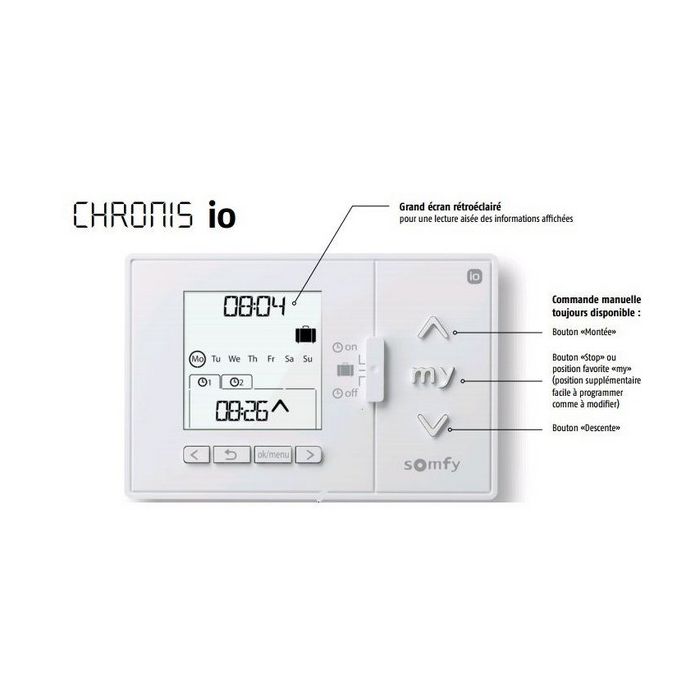 Horloge programmable Chronis IO commande manuelle et automatique d''un1  seul canal - Domo Confort