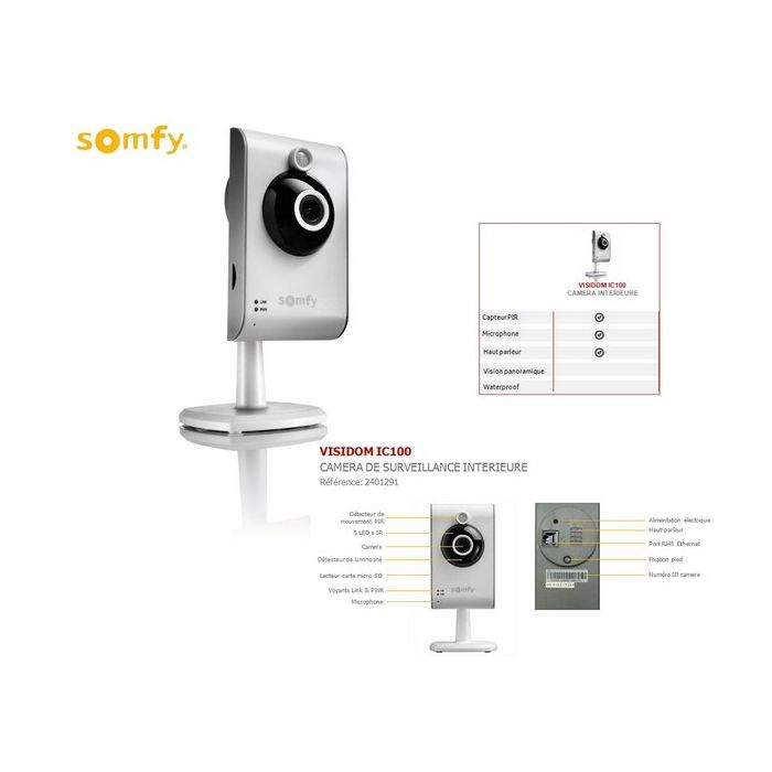 Caméra de surveillance intérieure fixe VISIDOM IC 100 SOMFY - compatible  TaHoma Remplacé par SY2401485